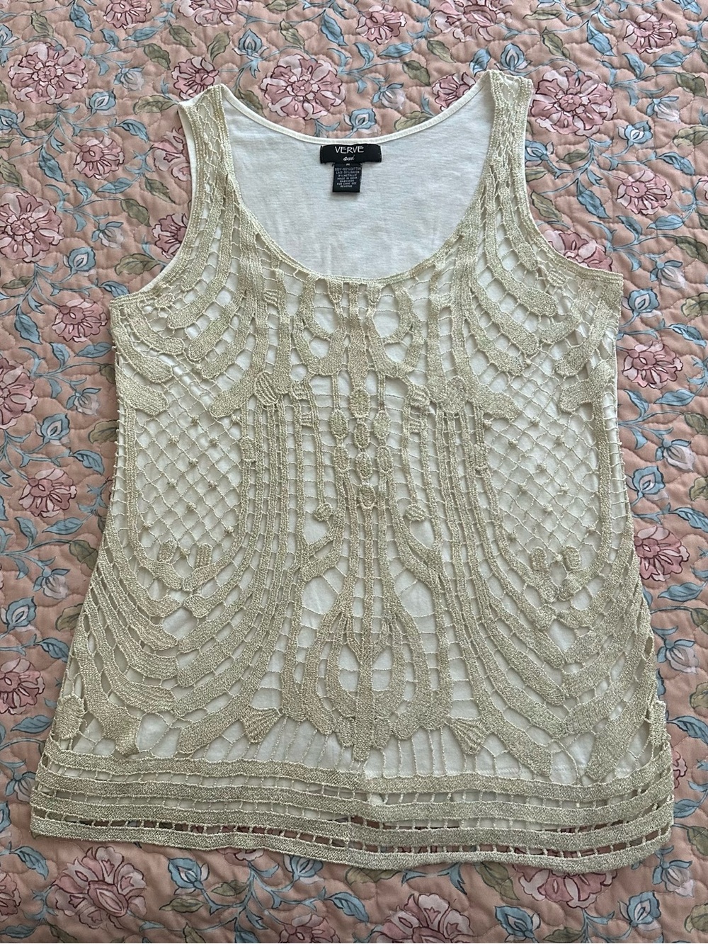 Verve Cream & White Metallic Boho Overlay Women’s Tank